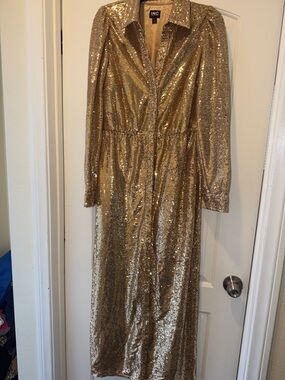 INC International Concepts Metallic Gold Sequin Long Sleeve Maxi Dress